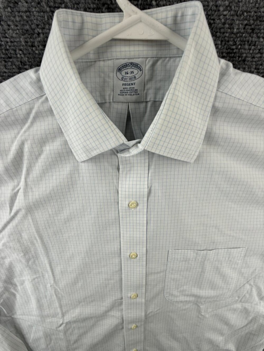 Brooks Brothers Regent Non-Iron 16 35 Check Cotton Blue Long Sleeve Business
